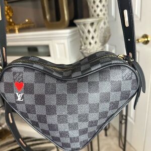 Louis Vuitton Heart Crossbody Bag - Black and Gray Checkered